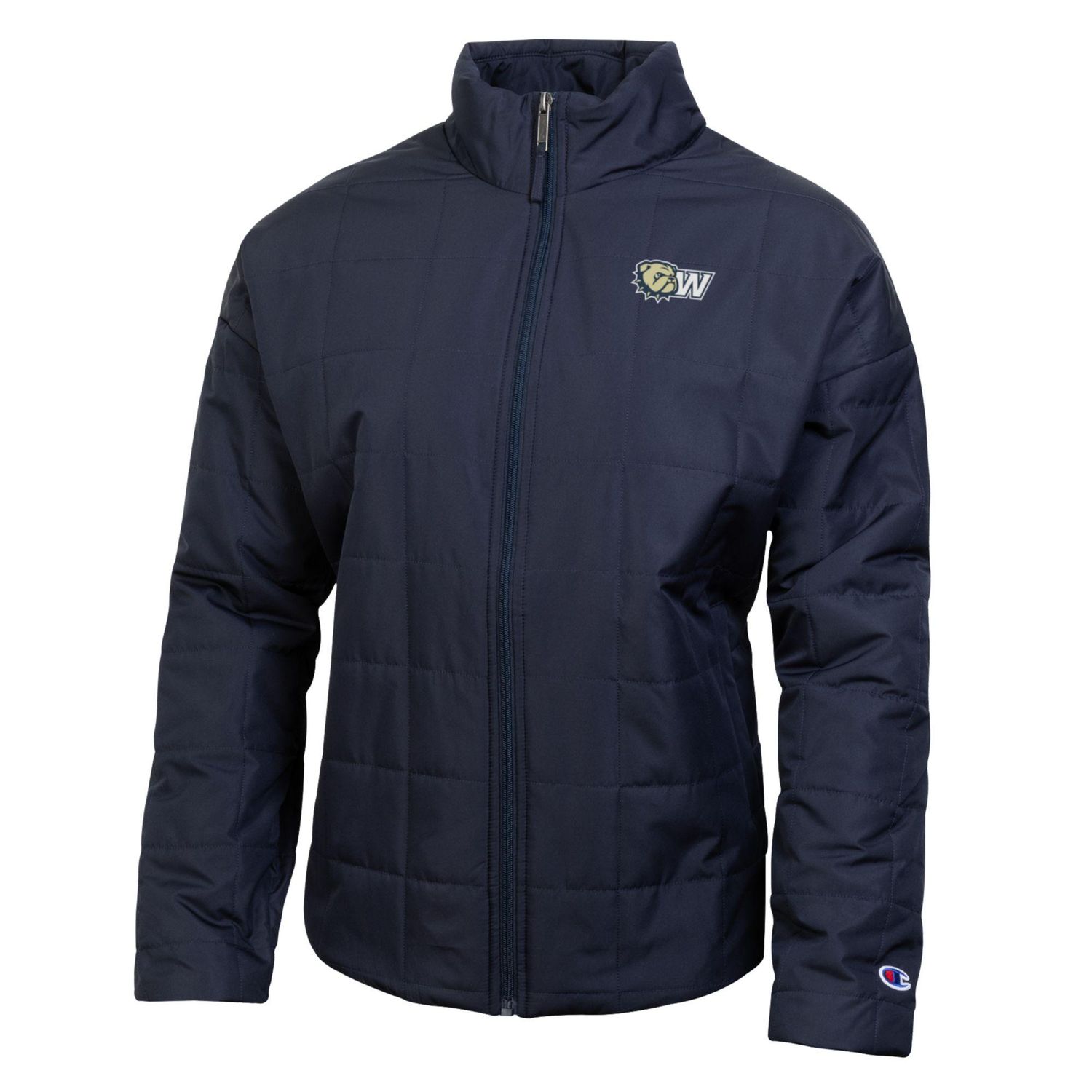 Ladies Navy Dog Head W Womens Quilted Puffer Jacket, Size: SM