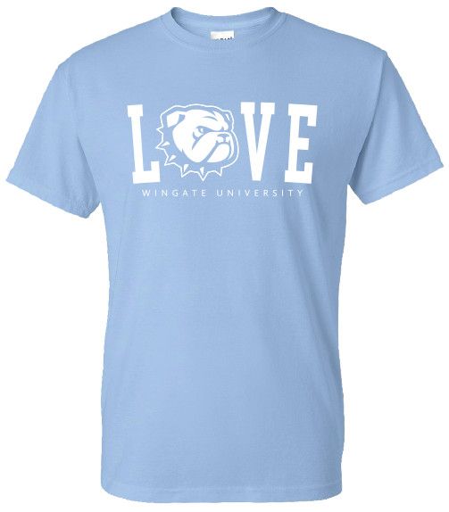 Light Blue LOVE Dog Head O Wingate University Short Sleeve T Shirt, Size: LG