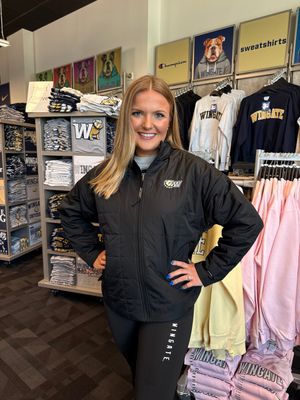 Ladies Black Dog Head W Womens Quilted Puffer Jacket