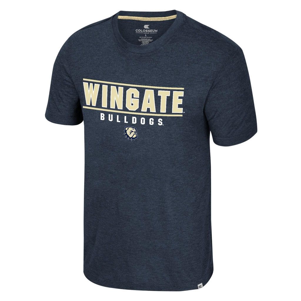 Navy Wingate Bulldogs Dog Head W Frank Lightweight Short Sleeve T Shirt