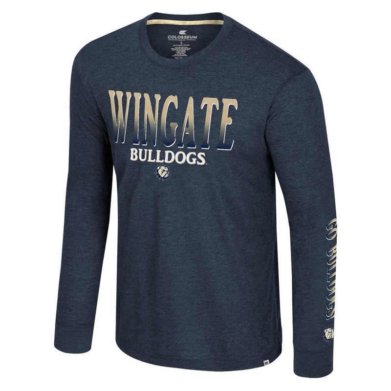 Navy Wingate Bulldogs Dog Head W Frank Lightweight Long Sleeve T Shirt