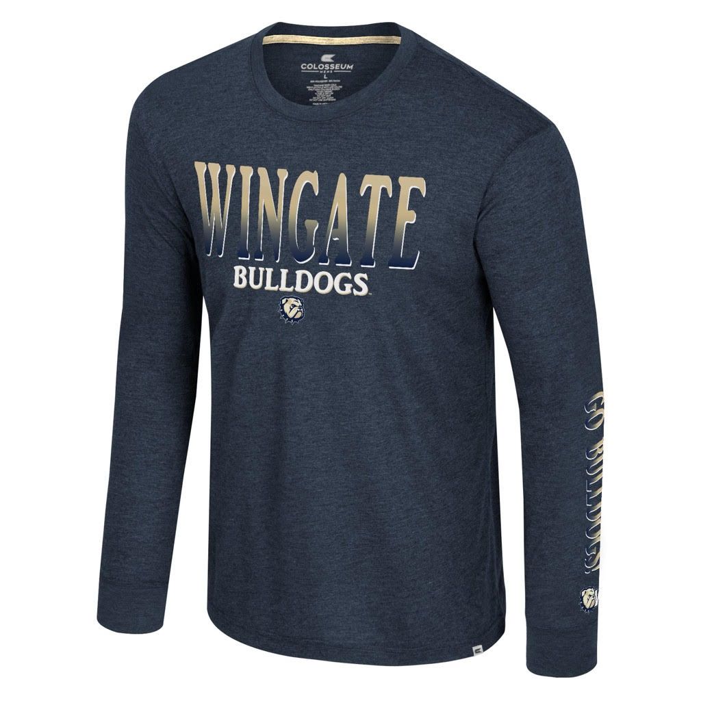 Navy Wingate Bulldogs Dog Head W Frank Lightweight Long Sleeve T Shirt, Size: LG