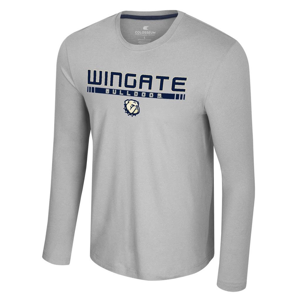 Grey Wingate Bulldogs Dog Head W Long Sleeve Soft Performance T Shirt, Size: LG