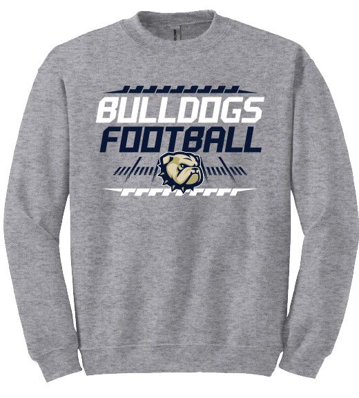 Grey Bulldogs Football Dog Head Crewneck Sweatshirt, Size: SM
