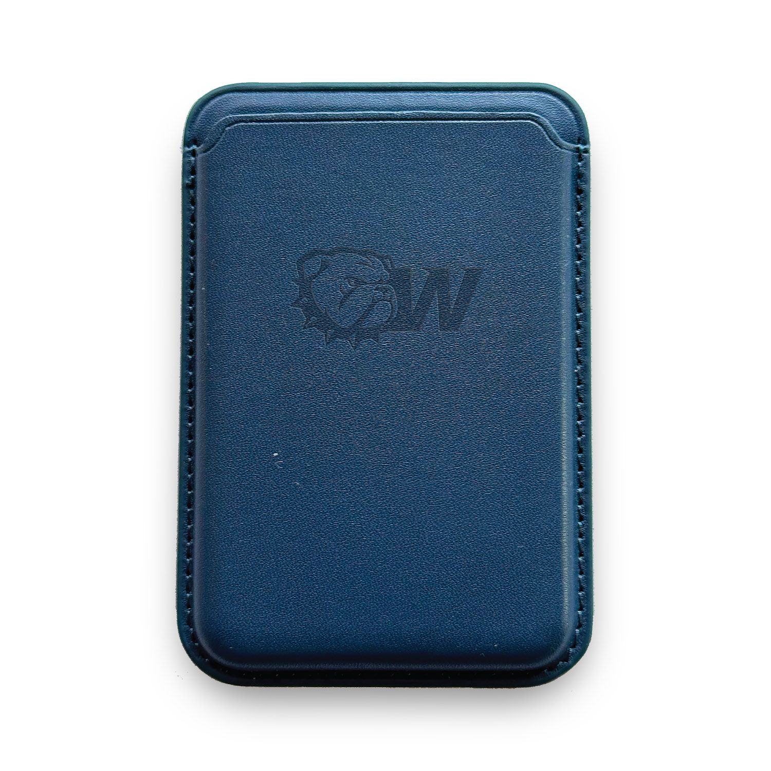 Navy Dog Head W Leather Embossed MagSafe Wallet