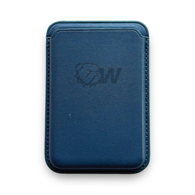 Navy Dog Head W Leather Embossed MagSafe Wallet