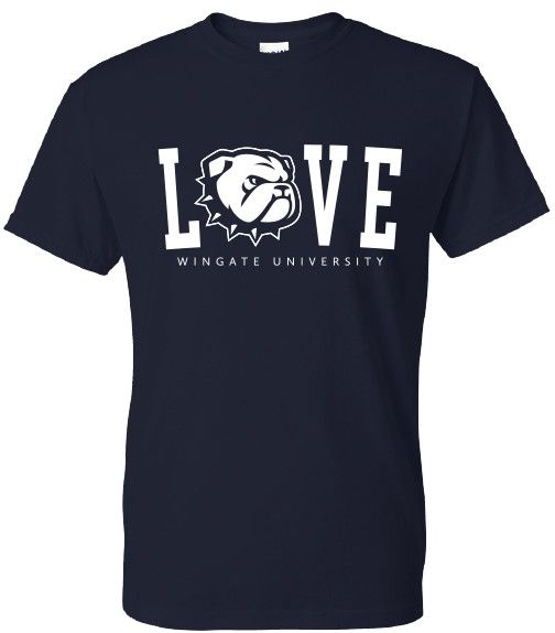 Navy LOVE Dog Head O Wingate University Short Sleeve T Shirt, Size: SM
