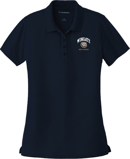 Ladies Navy Wingate Dog Head Bulldogs Embroidered Short Sleeve Polo, Size: MD