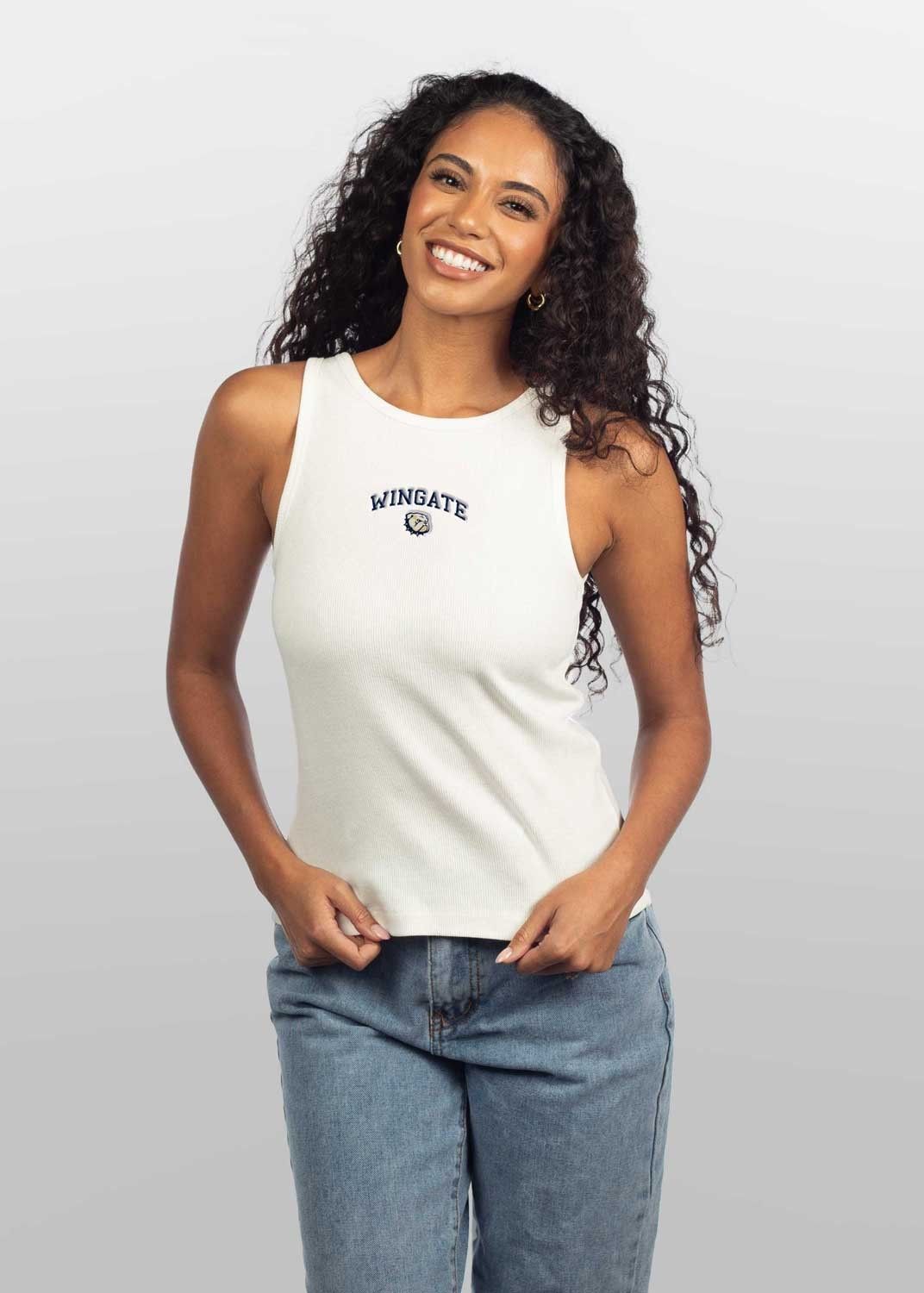 White Wingate Dog Head Embroidered Classic Tank, Size: MD