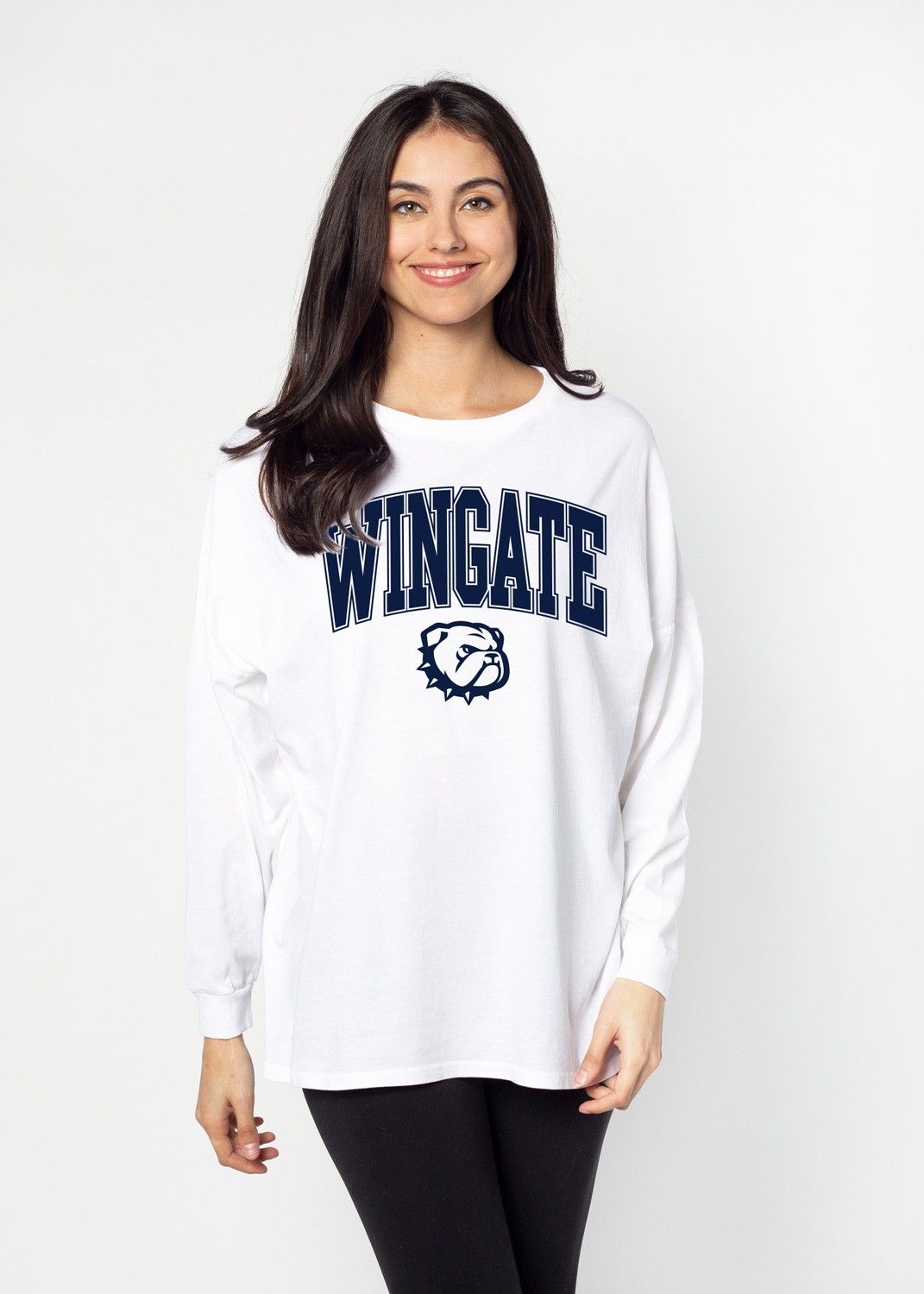 White Mineral Wash Wingate Dog Head Big Long Sleeve T Shirt, Size: MD