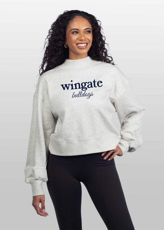Grey Wingate Bulldogs Dog Head Hailey Mock Neck Sweatshirt