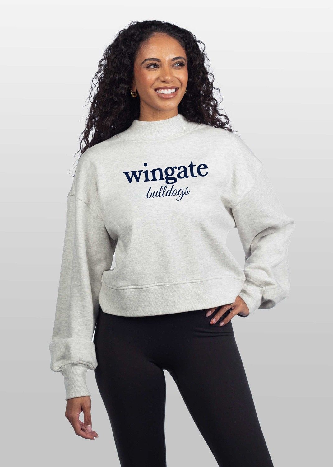 Grey Wingate Bulldogs Dog Head Hailey Mock Neck Sweatshirt, Size: MD