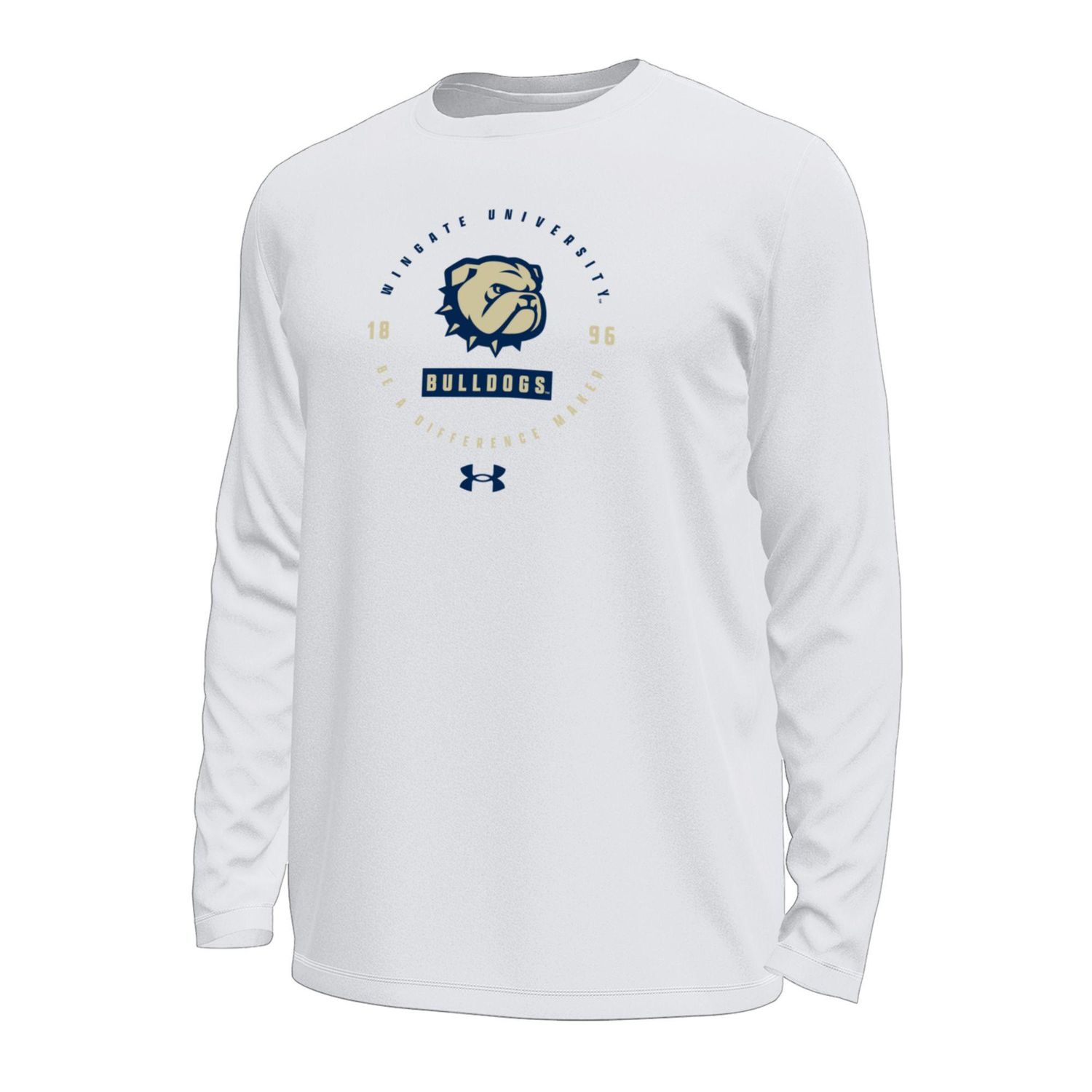 White Wingate University Dog Head Bulldogs 1896 Tech Stretch Drifit Long Sleeve T Shirt, Size: SM