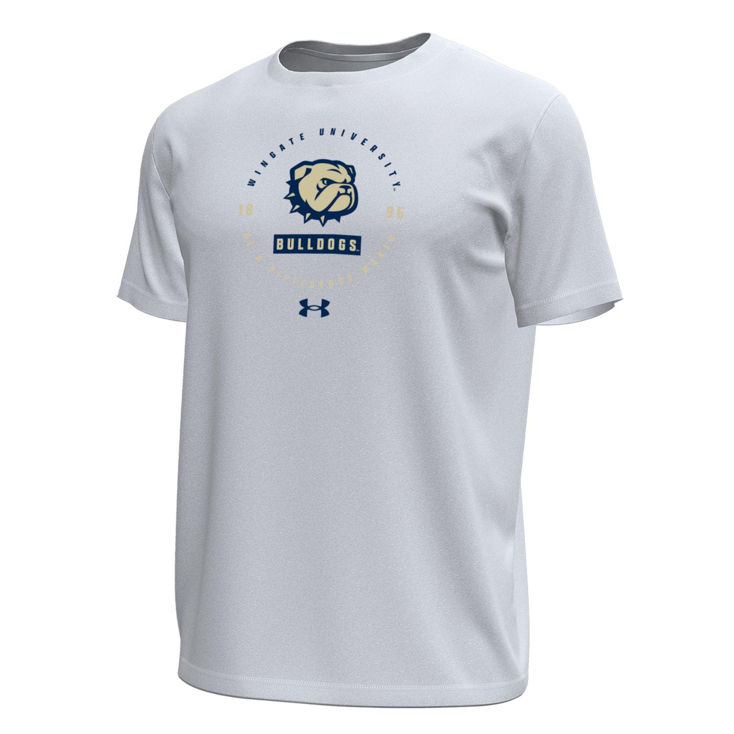 White Wingate University Dog Head Bulldogs 1896 Tech Stretch Drifit Short Sleeve T Shirt, Size: MD
