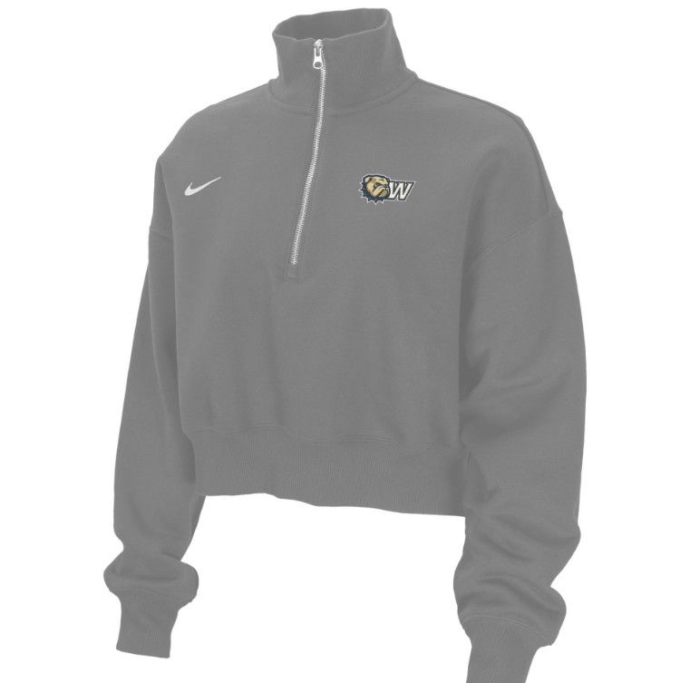 Grey Ladies Dog Head W Embroidered Wingate Phoenix Fleece Crop Quarter Zip