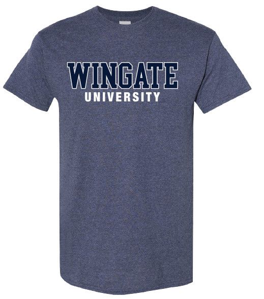 Navy Heather Wingate University Short Sleeve T Shirt , Size: SM