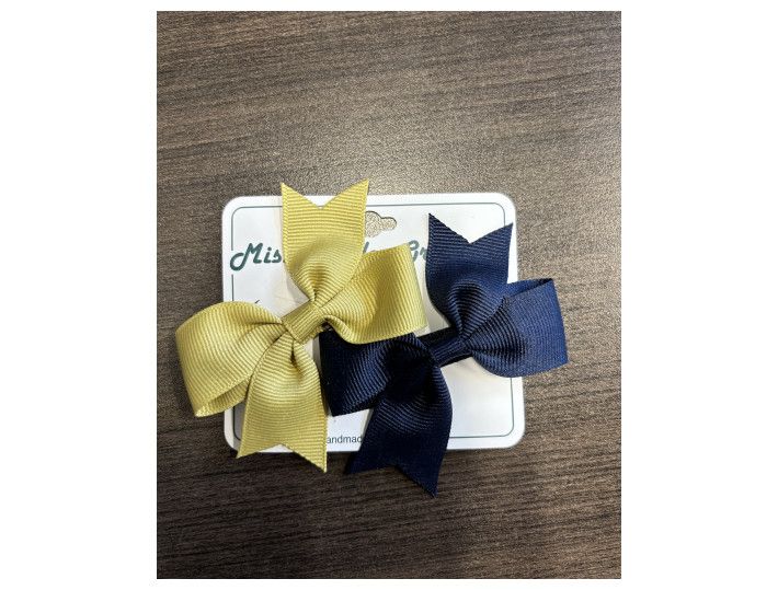 FR Infant Toddler Navy Gold Solid Set of 2 Roach Clip Bows