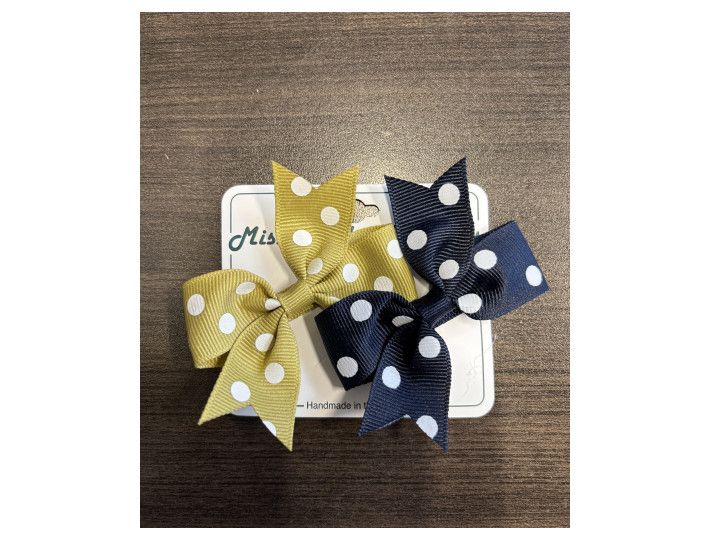 FR Infant Toddler Navy Gold Polka Dot Set of 2 Roach Clip Bows