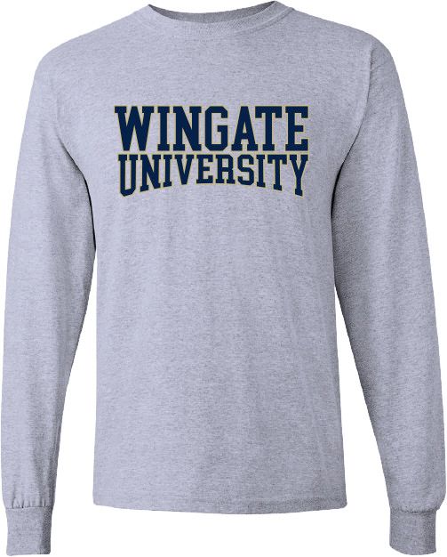 Grey Wingate University Curved Outline Long Sleeve T Shirt, Size: SM