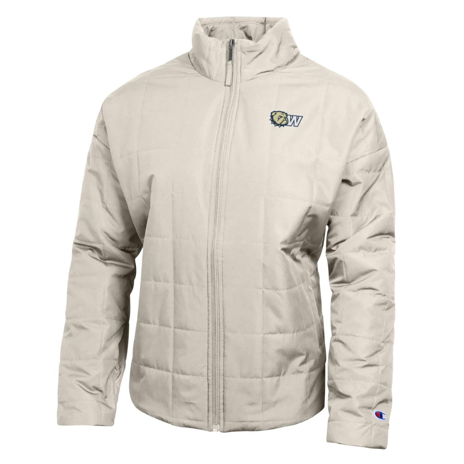 Ladies Ivory Canvas Dog Head W Womens Quilted Puffer Jacket, Size: LG