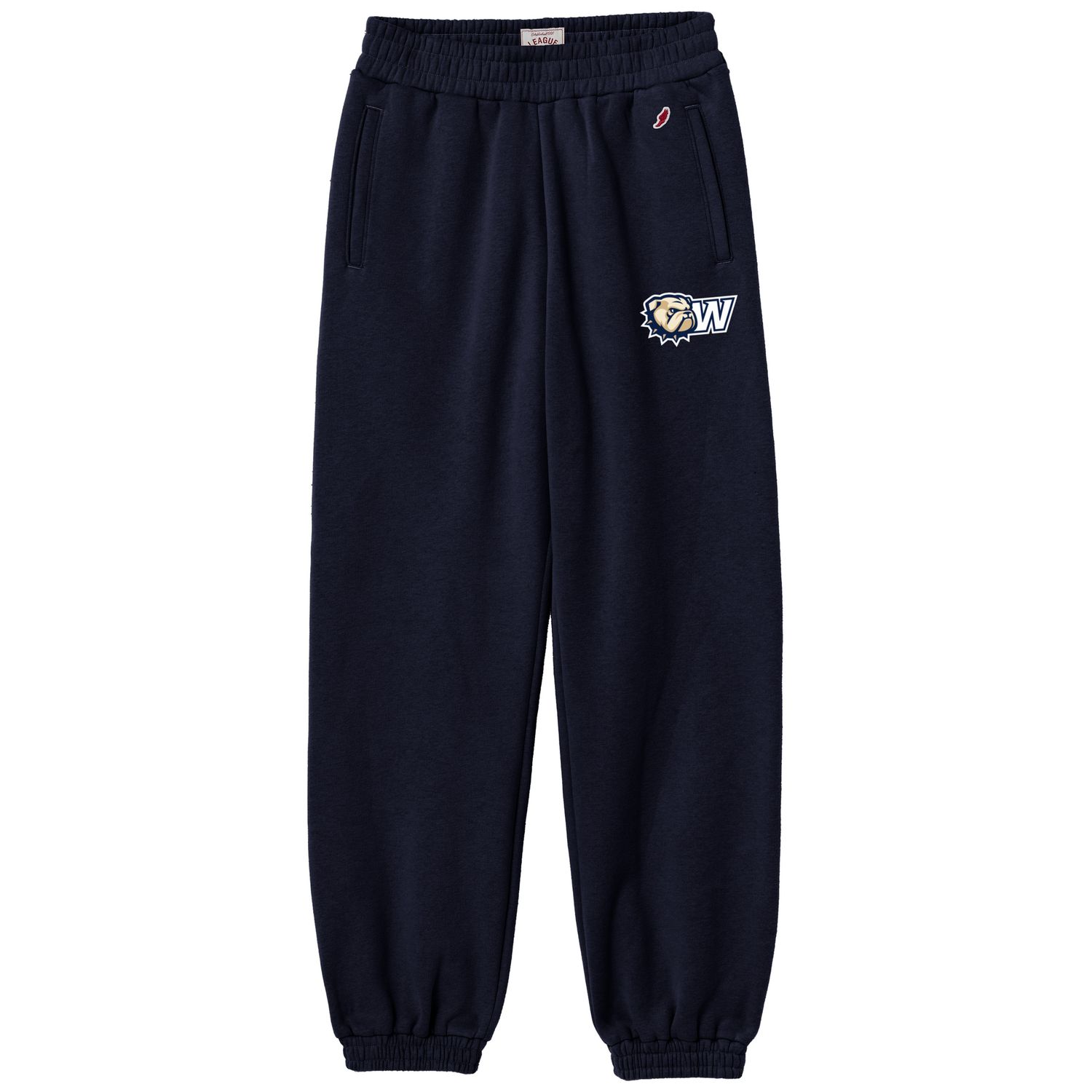 Ladies Navy Dog Head W Embroidered 1991 Sueded Fleece Elastic Bottom Sweatpant, Size: SM