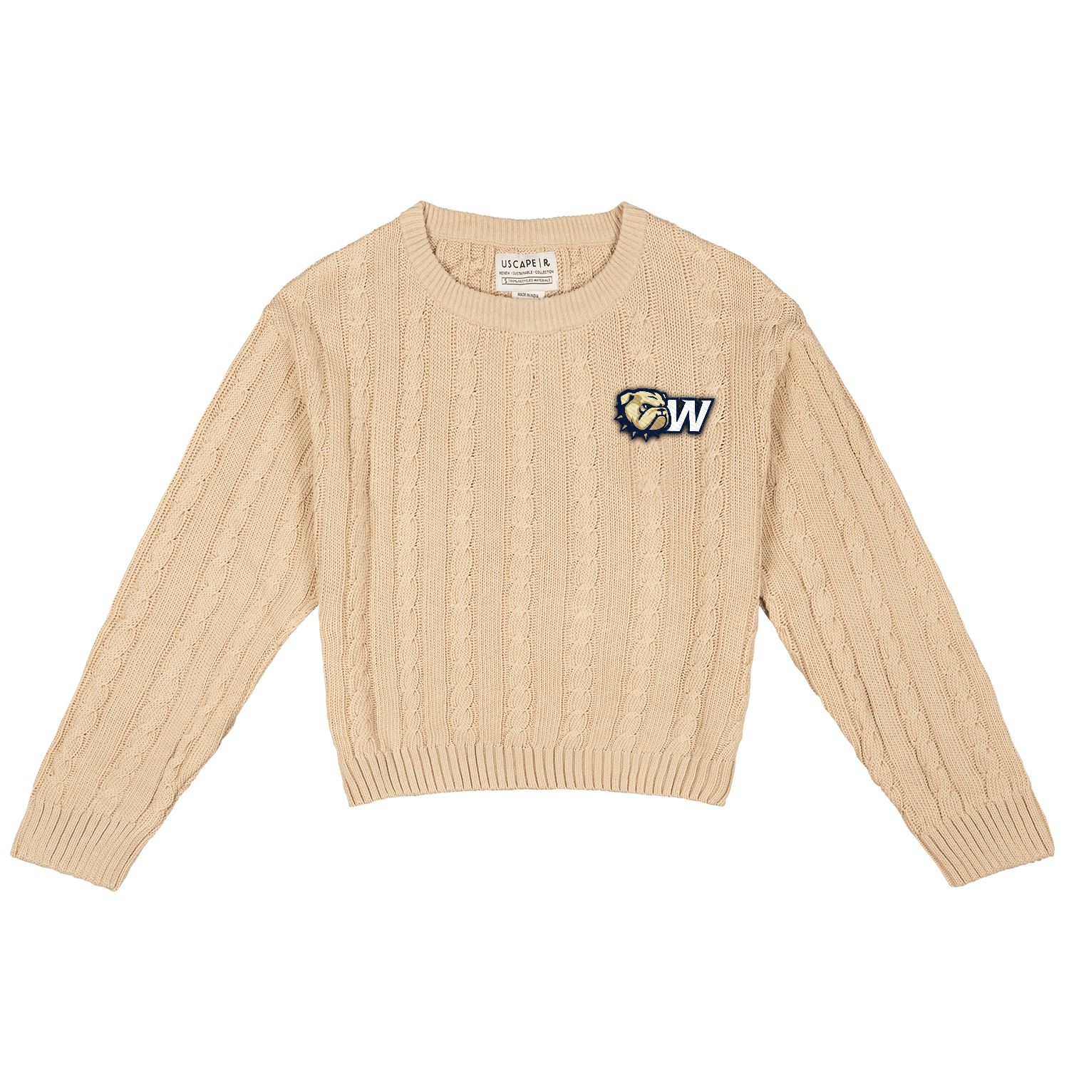 Sand Dog Head W Embroidered Cable Knit Sweater, Size: MD