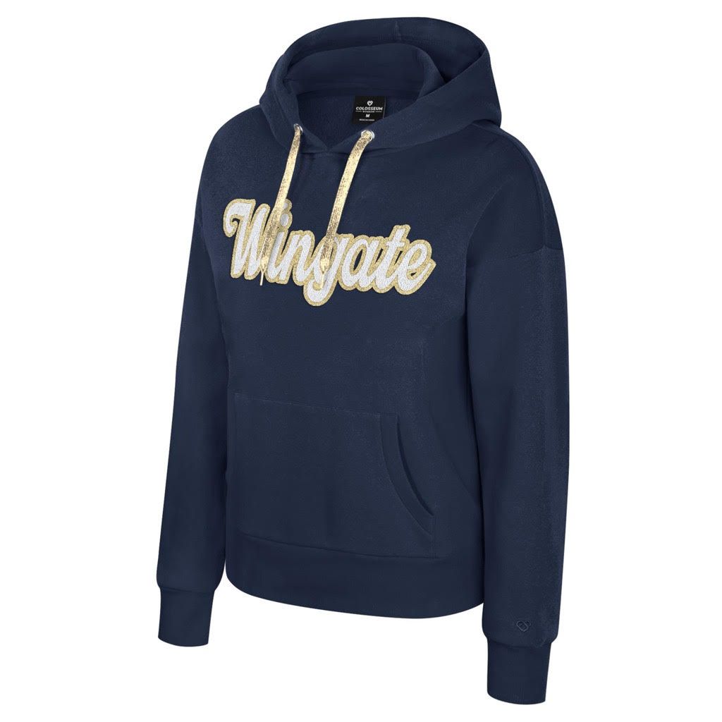 Navy Gold Wingate Jazz Club Fleece Chenille Glitter Hoodie Sweatshirt, Size: SM