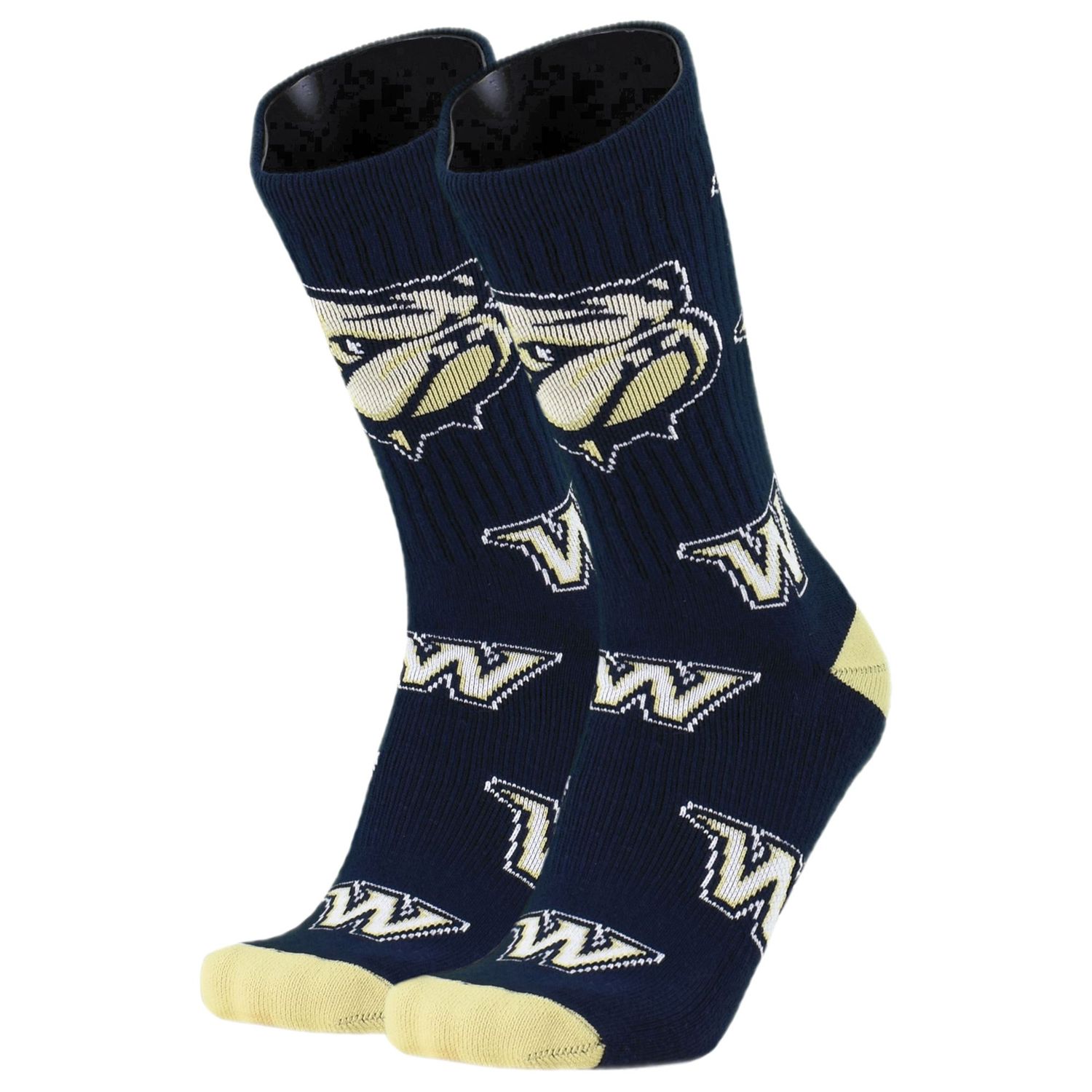 Navy W Dog Head Super Mascot Crew Socks, Size: MD