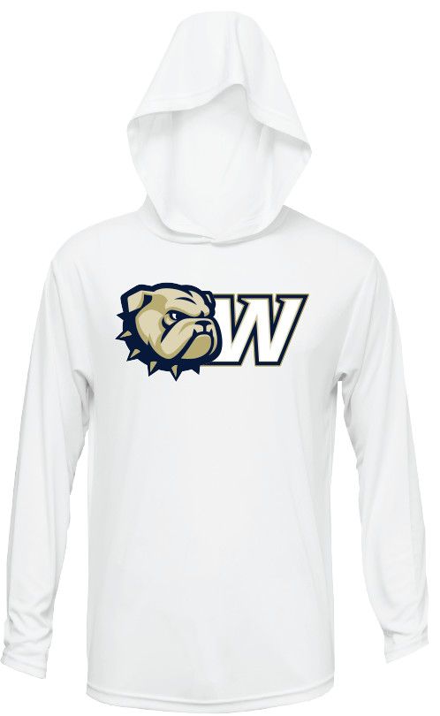 White Dog Head W Performance Long Sleeve Hoodie T Shirt, Size: SM