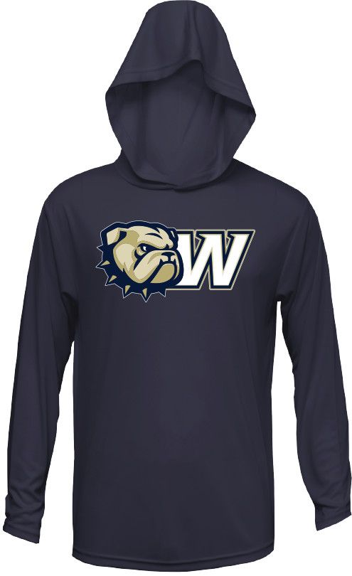 Navy Dog Head W Performance Long Sleeve Hoodie T Shirt, Size: SM
