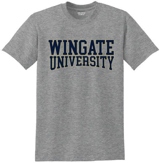 Grey Wingate University Curved Outlined Short Sleeve T Shirt, Size: SM