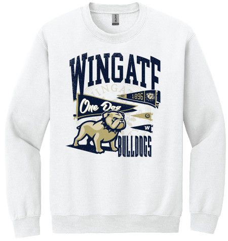 White Wingate One Dog 1896 Bulldogs Crewneck Sweatshirt, Size: SM