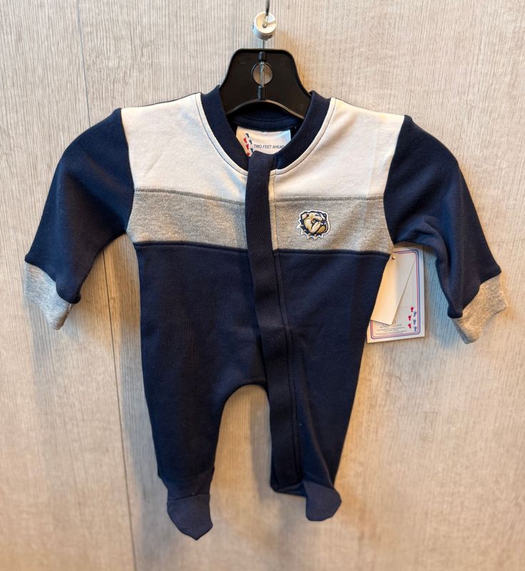 Infant Navy Dog Head Color Block Footed Creeper