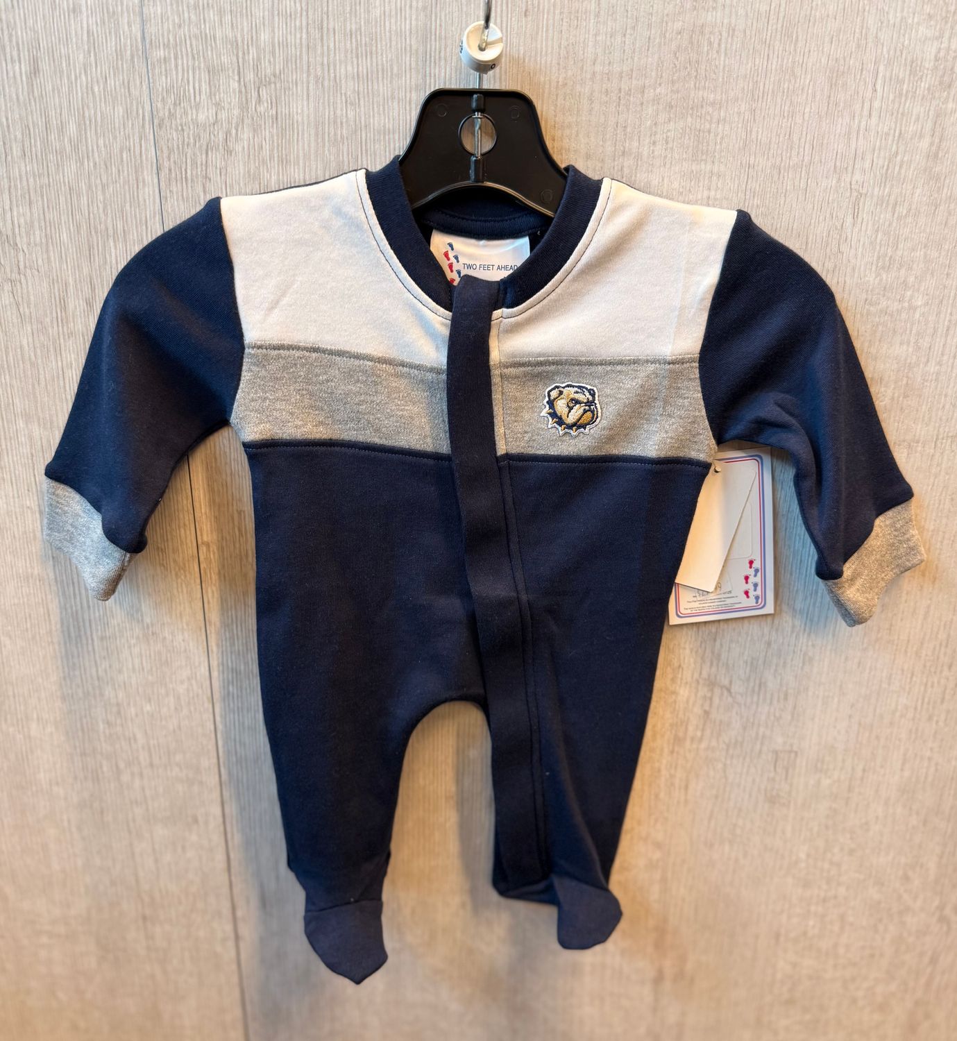 Infant Navy Dog Head Color Block Footed Creeper, Size: NB