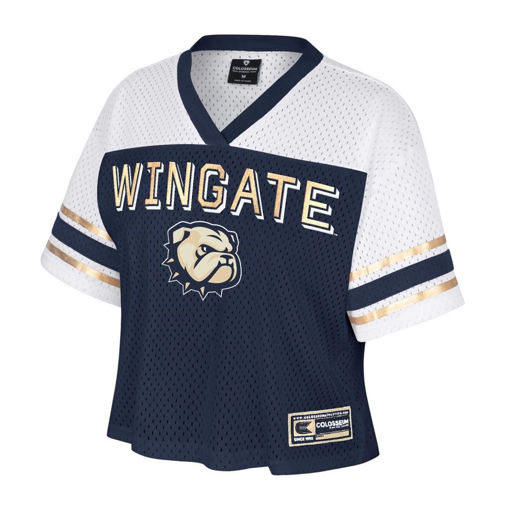 Navy White Gold Wingate Dog Head Posh Football Jersey, Size: LG