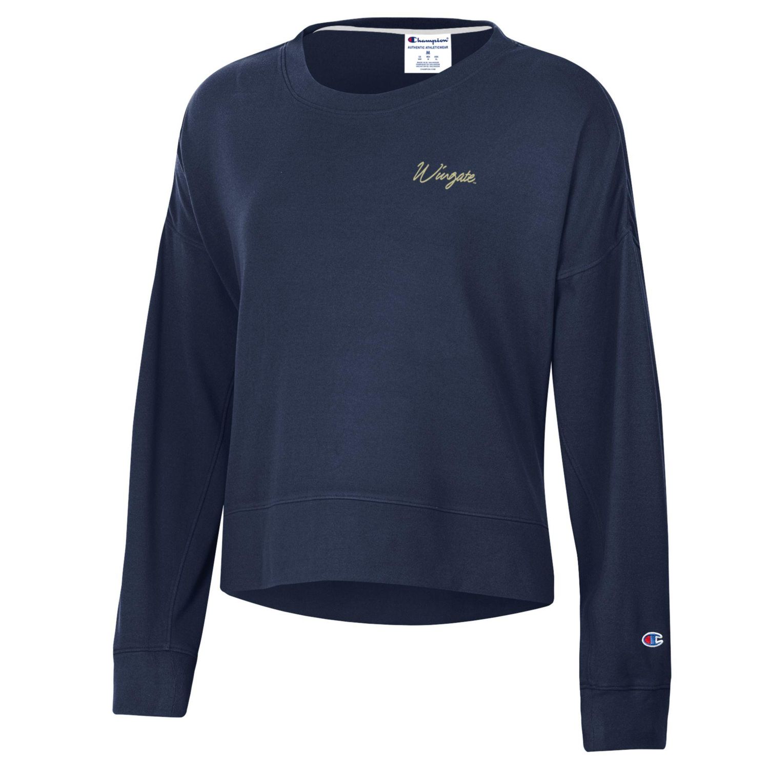 Ladies Navy Wingate Embroidered Collar Sueded Soft Touch Lightweight Crewneck Sweatshirt, Size: SM