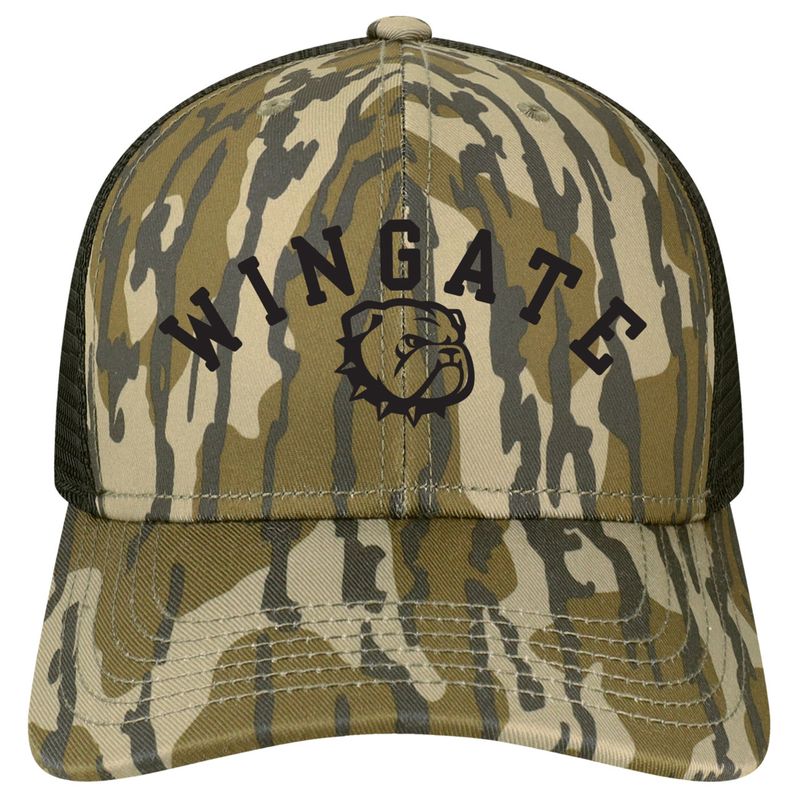 Wingate Dog Head Embroidered Bottomland Camo Black 6 Panel Mid Pro Structured Snapback Trucker Hat