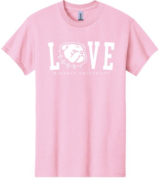 Light Pink LOVE Dog Head O Wingate University Short Sleeve T Shirt, Size: SM