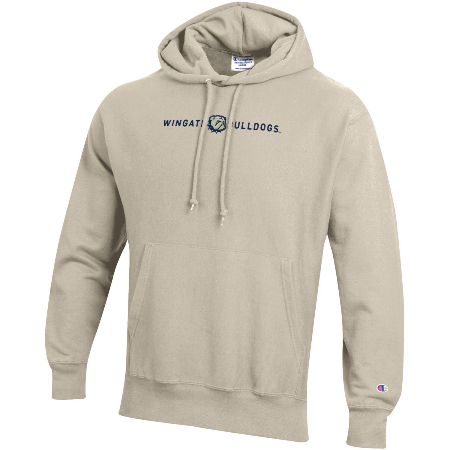 Oatmeal Wingate Dog Head Bulldogs Embroidered Reverse Weave Hoodie Sweatshirt, Size: SM