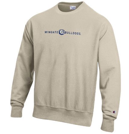 Oatmeal Wingate Dog Head Bulldogs Embroidered Reverse Weave Crewneck Sweatshirt, Size: SM