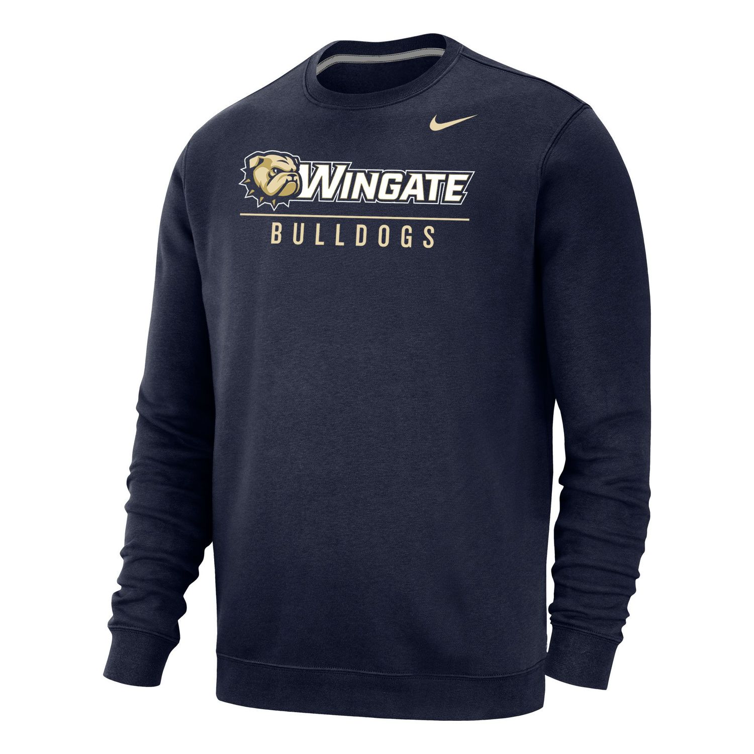 Navy Dog Head Wingate Bulldogs Club Fleece PO Crewneck Sweatshirt, Size: LG