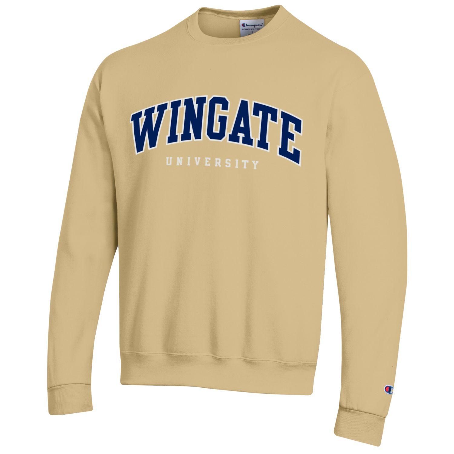 Vegas Gold Powerblend Wingate University Tackle Twill Crewneck Sweatshirt, Size: SM