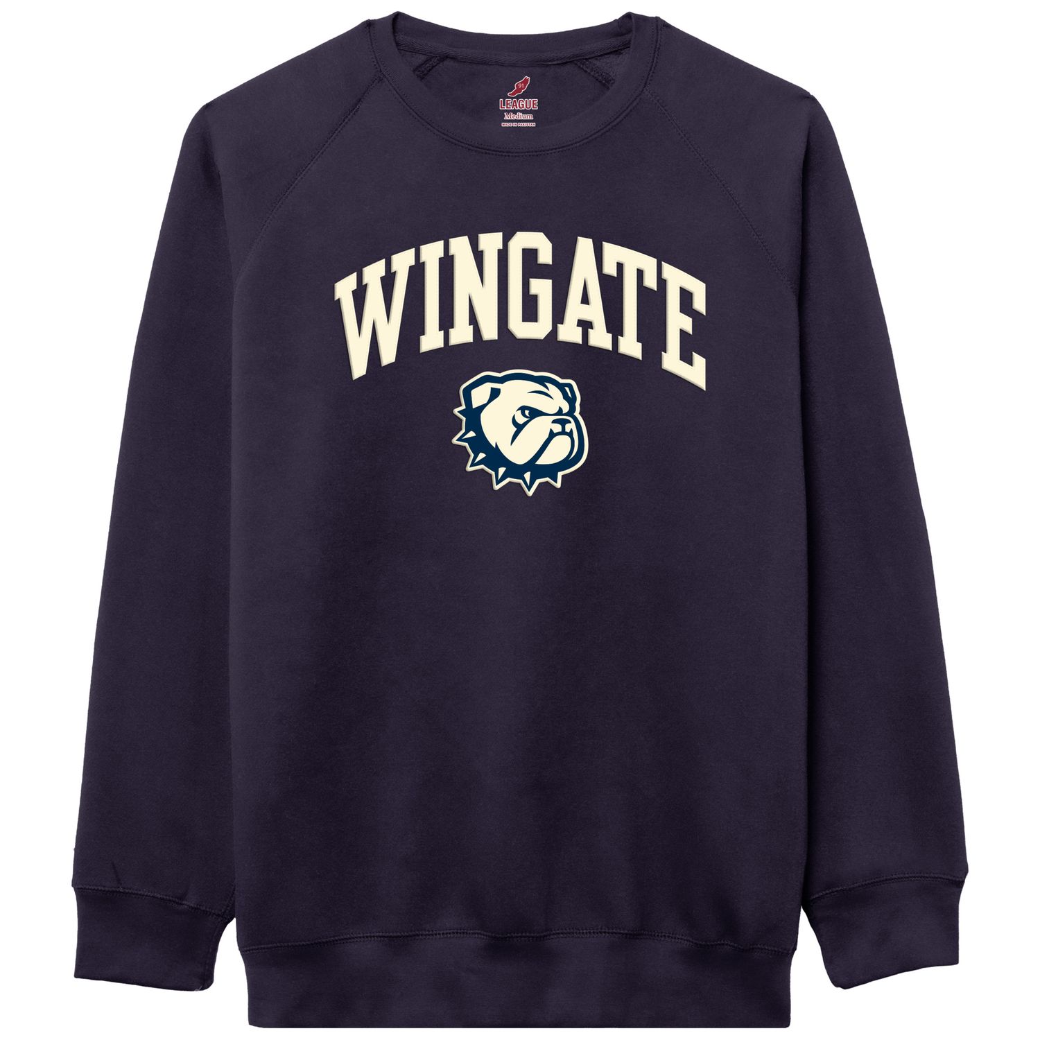 Navy Wingate Dog Head Raw Edge Essential Fleece Crewneck Sweatshirt, Size: SM