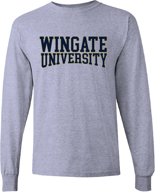 Grey Wingate University Curved Outline Long Sleeve T Shirt