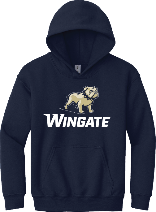 Youth Navy Full Standing Dog over Wingate Hoodie Sweatshirt