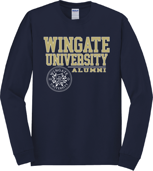 Navy Alumni Wingate University Seal Long Sleeve T Shirt
