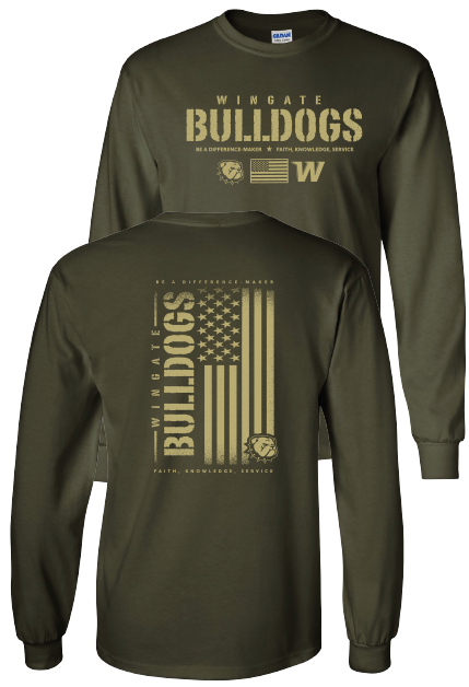 Military Olive Wingate Bulldogs USA Long Sleeve T Shirt