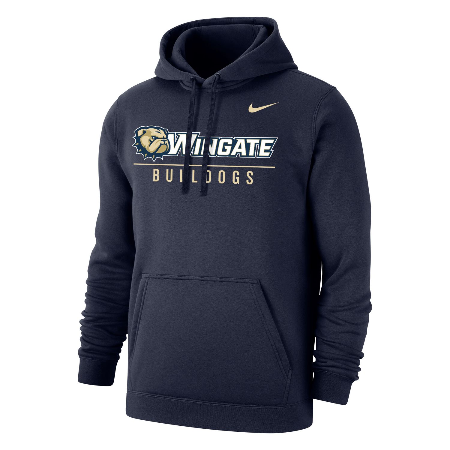 Navy Dog Head Wingate  Bulldogs Club Fleece PO Hoodie Sweatshirt, Size: SM