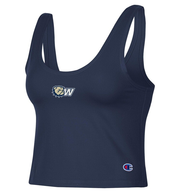 Ladies Navy Dog Head W Scoop Neck Crop Cami Tank