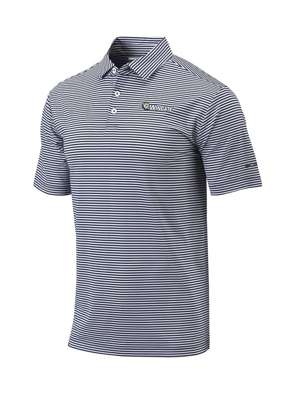 Navy White Striped  Embroidered Dog Head Wingate Omni-Wick Club Invite Polo